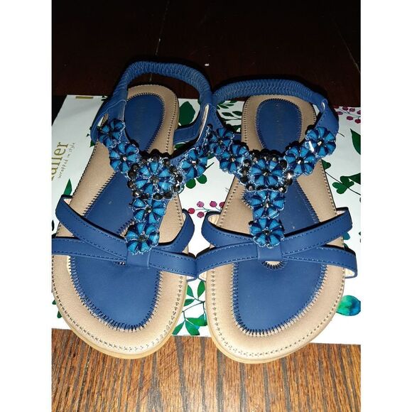 New Size 8 (40) Blue Embellished Harence Summer Casual Dressy Sandals Sh… - Picture 3 of 6